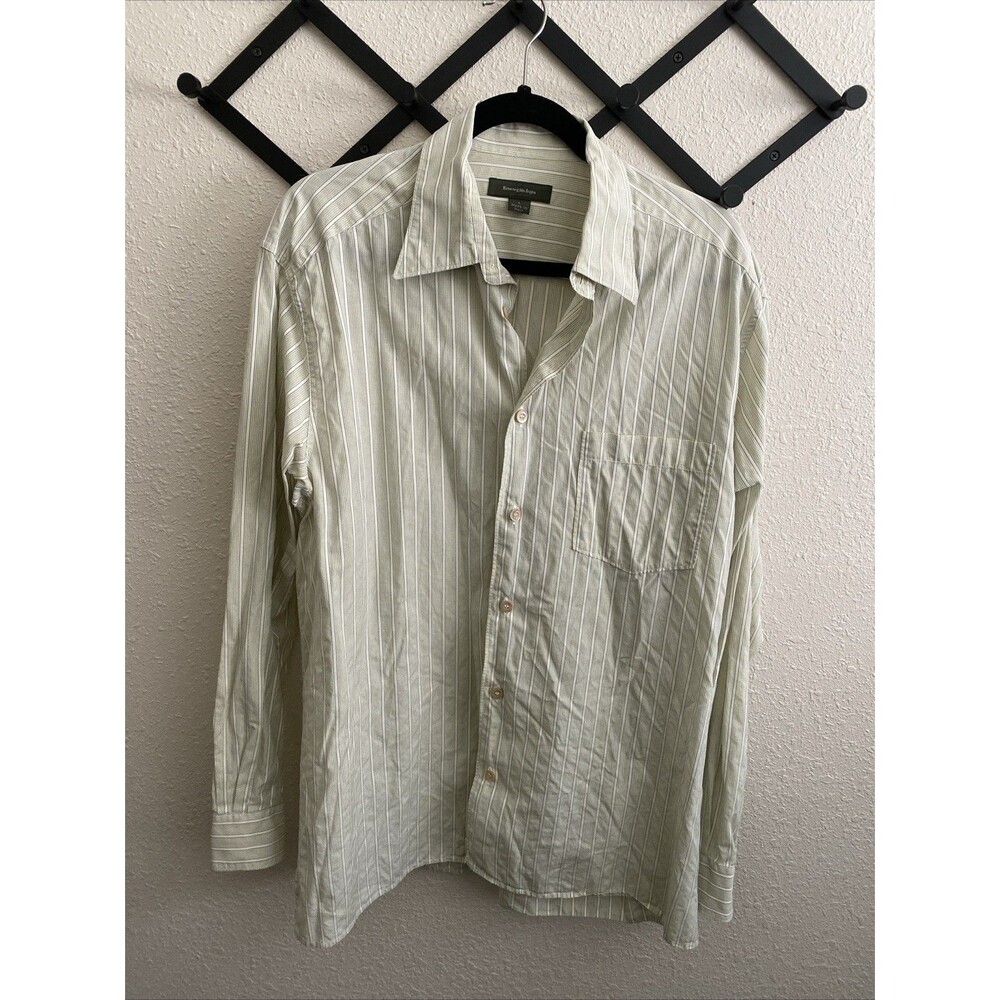 Ermenegildo Zegna Button Up Green Stripes Made In Italy Men's Size Large